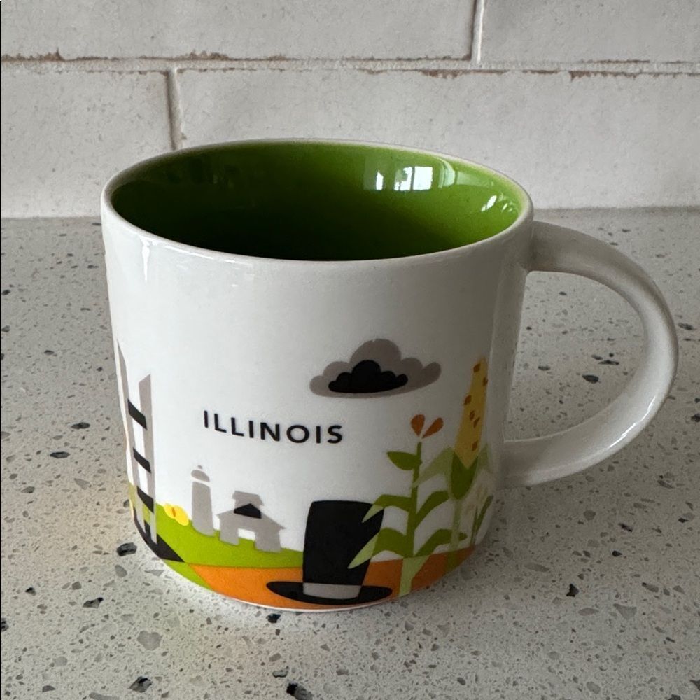 Starbucks You Are Here Collection 2015 ILLINOIS Ceramic Mug Green Interior 14oz